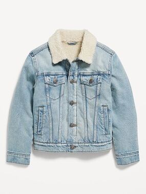 Gender-Neutral Sherpa-Lined Non-Stretch Jean Jacket for Kids Small 6/7
